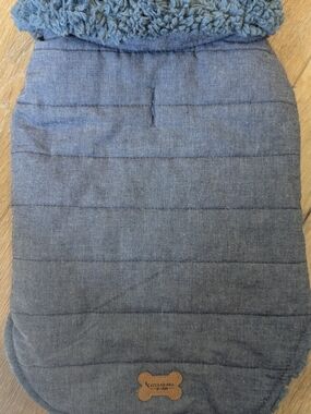 Koolaburra Blue Quilted Pet Coat with Tan Bone Patch